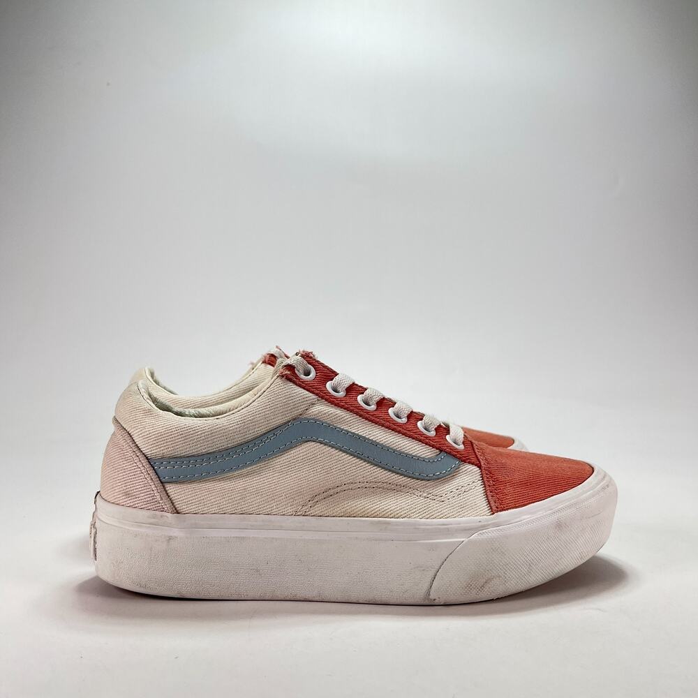 Vans Old Skool White Coral Orange Platform Skate Shoes 721356 Women's Size 7